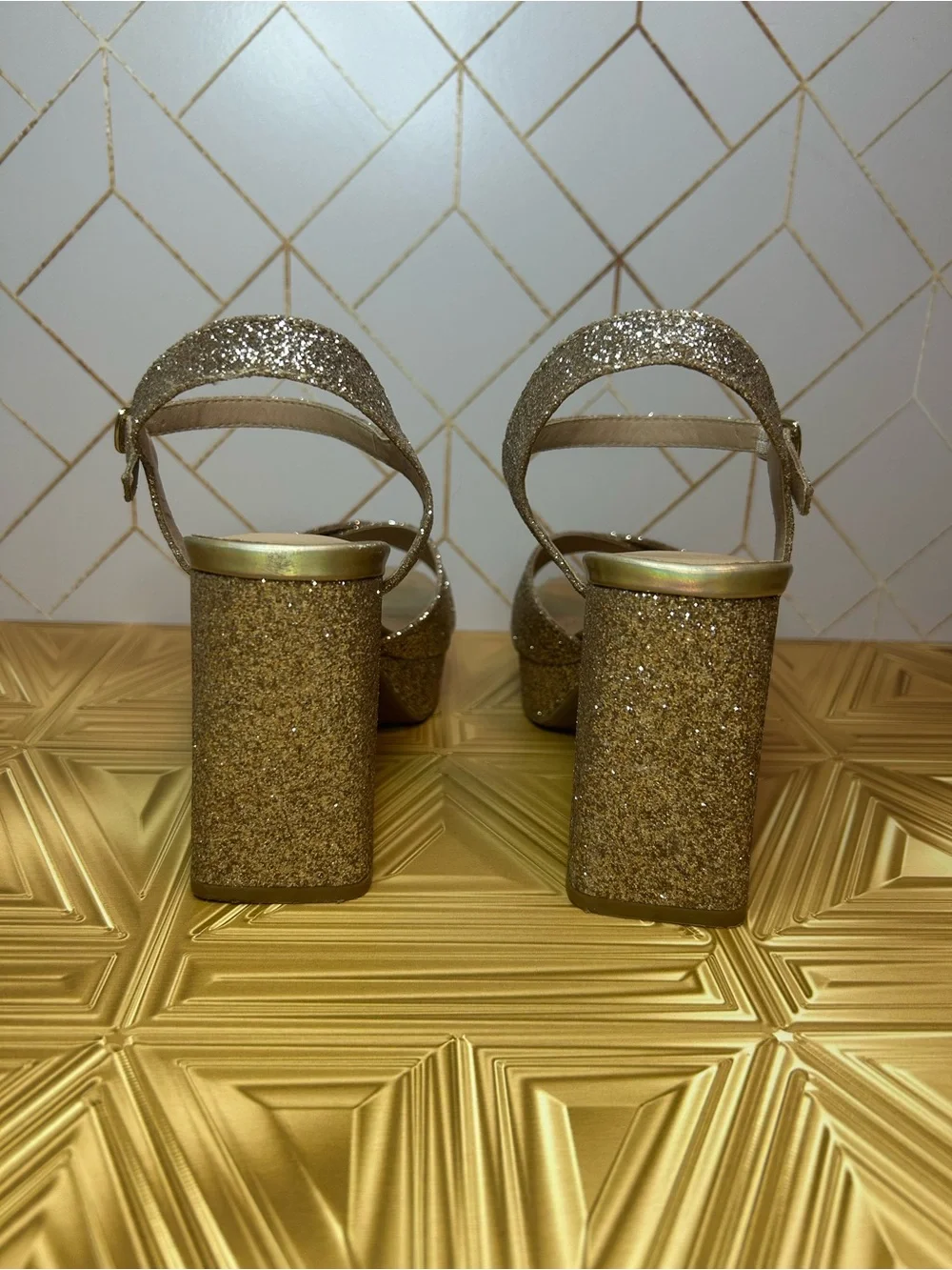 Pop cultured gold glitter crisscross sandals